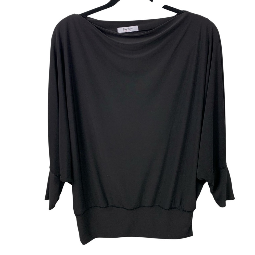 Jenny Boston Boutique sz S Black Batwing Sleeve Long Sleeve Drapey Mock Neck Top